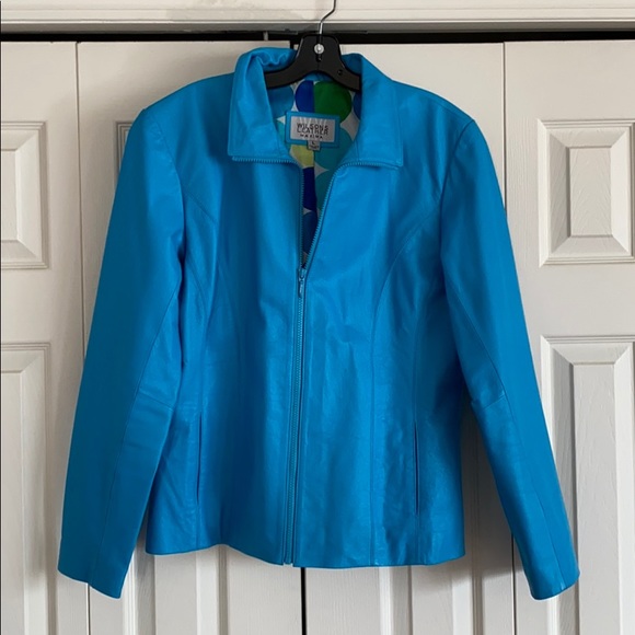 Powder Blue leather Jacket - Picture 1 of 8